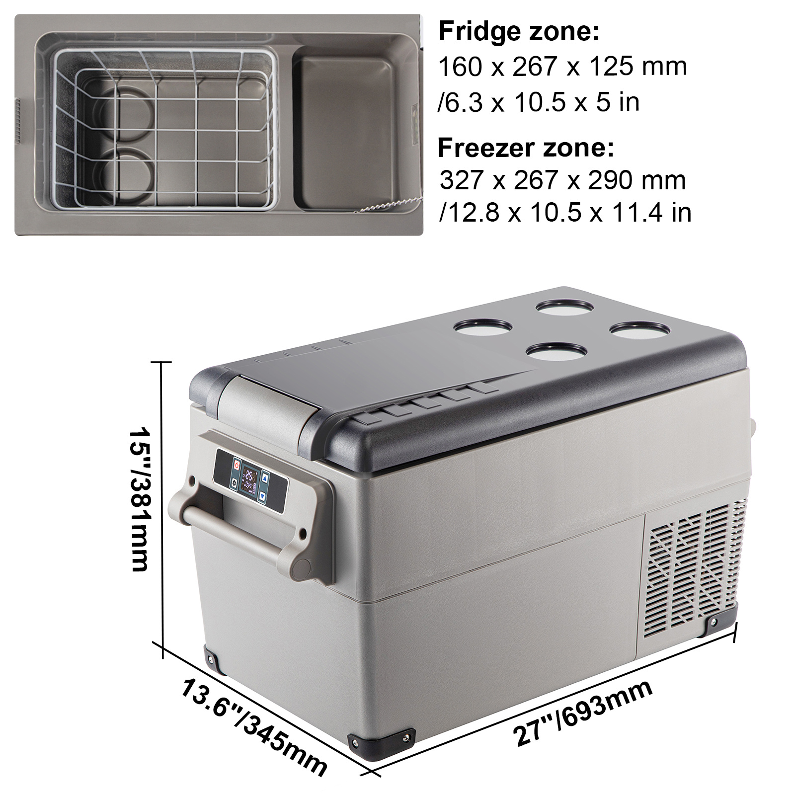 VEVOR Portable Refrigerator 37 Quart (35 Liter),12 Volt Refrigerator App Control (-4℉~68℉), Car Refrigerator Dual Zone with 12/24v DC & 110-240v AC for Camping, Travel, Fishing, Outdoor or Home Use