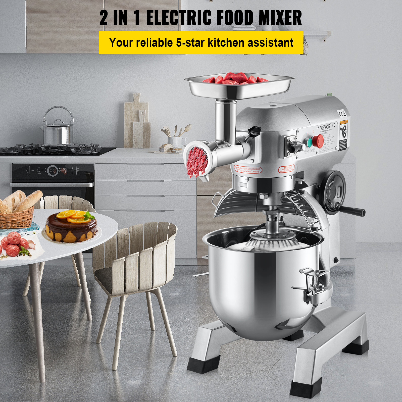 commercial stand mixer 20qt stainless steel bowl 1100w 2 in 1 multifunctional electric food mixer with meat grinder 3   dough hook whisk beater included   bakery   Product details 0
