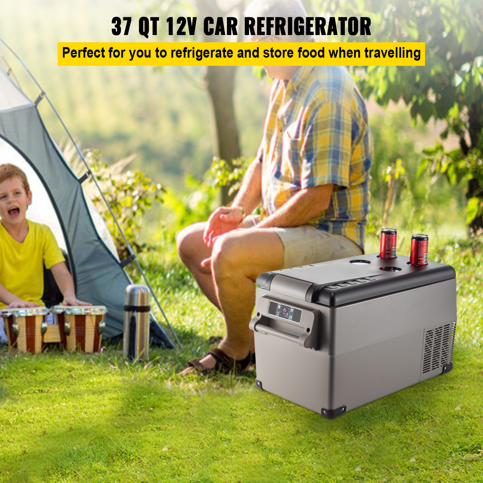VEVOR Portable Refrigerator 37 Quart (35 Liter),12 Volt Refrigerator App Control (-4℉~68℉), Car Refrigerator Dual Zone with 12/24v DC & 110-240v AC for Camping, Travel, Fishing, Outdoor or Home Use