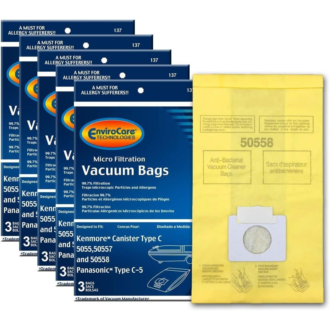 

Replacement Vacuum Bags Compatible With Canister Type C/q. 5055, 50557 And 50558 Panasonic Type C-5 Vacuums,15 Pack