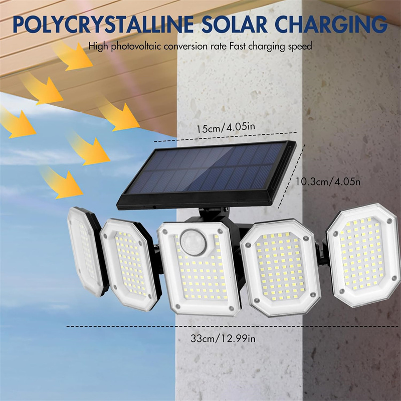 outdoor solar light with 300 led motion sensor lights outdoor solar security light with remote   rotatable heads 300 leds 360 wide angle   security led flood lights for   garages yards gardens details 2