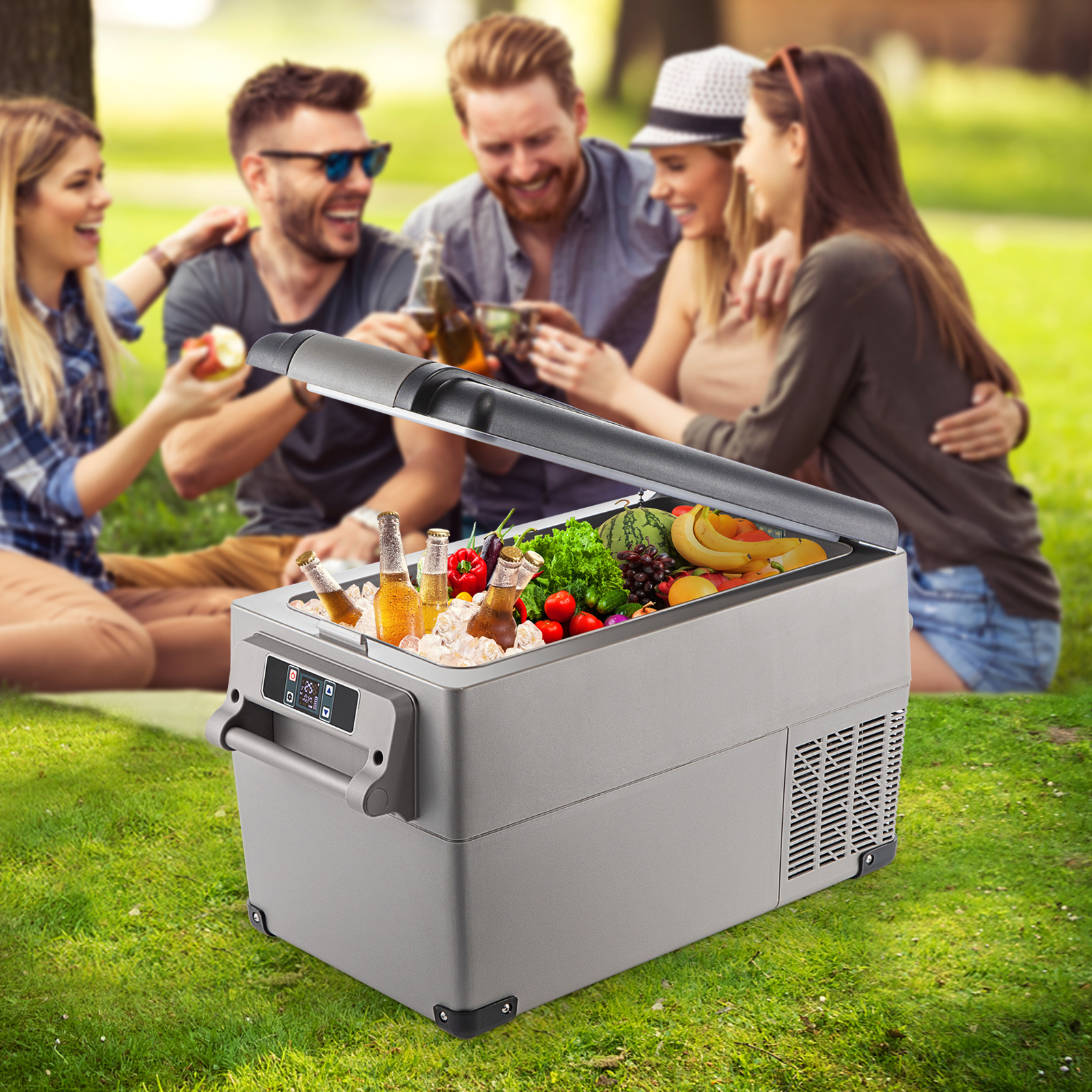 VEVOR Portable Refrigerator 37 Quart (35 Liter),12 Volt Refrigerator App Control (-4℉~68℉), Car Refrigerator Dual Zone with 12/24v DC & 110-240v AC for Camping, Travel, Fishing, Outdoor or Home Use