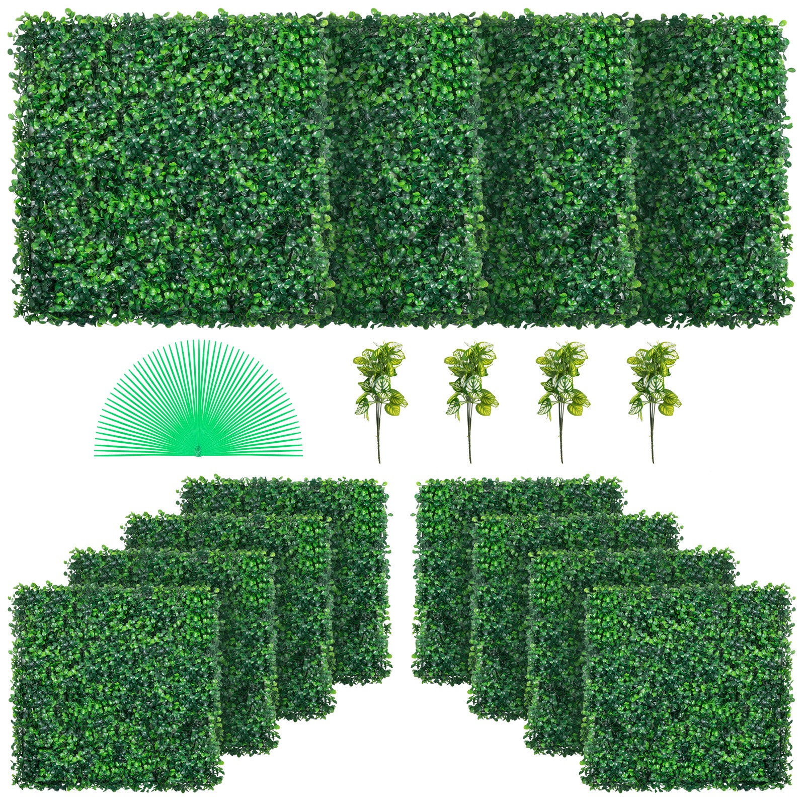 TEMU Vevor 12pcs 20x20inch Artificial Boxwood Panels, Boxwood Hedge Wall Panels, Artificial Grass Backdrop Wall 1.6", Privacy Hedge Screen Uv