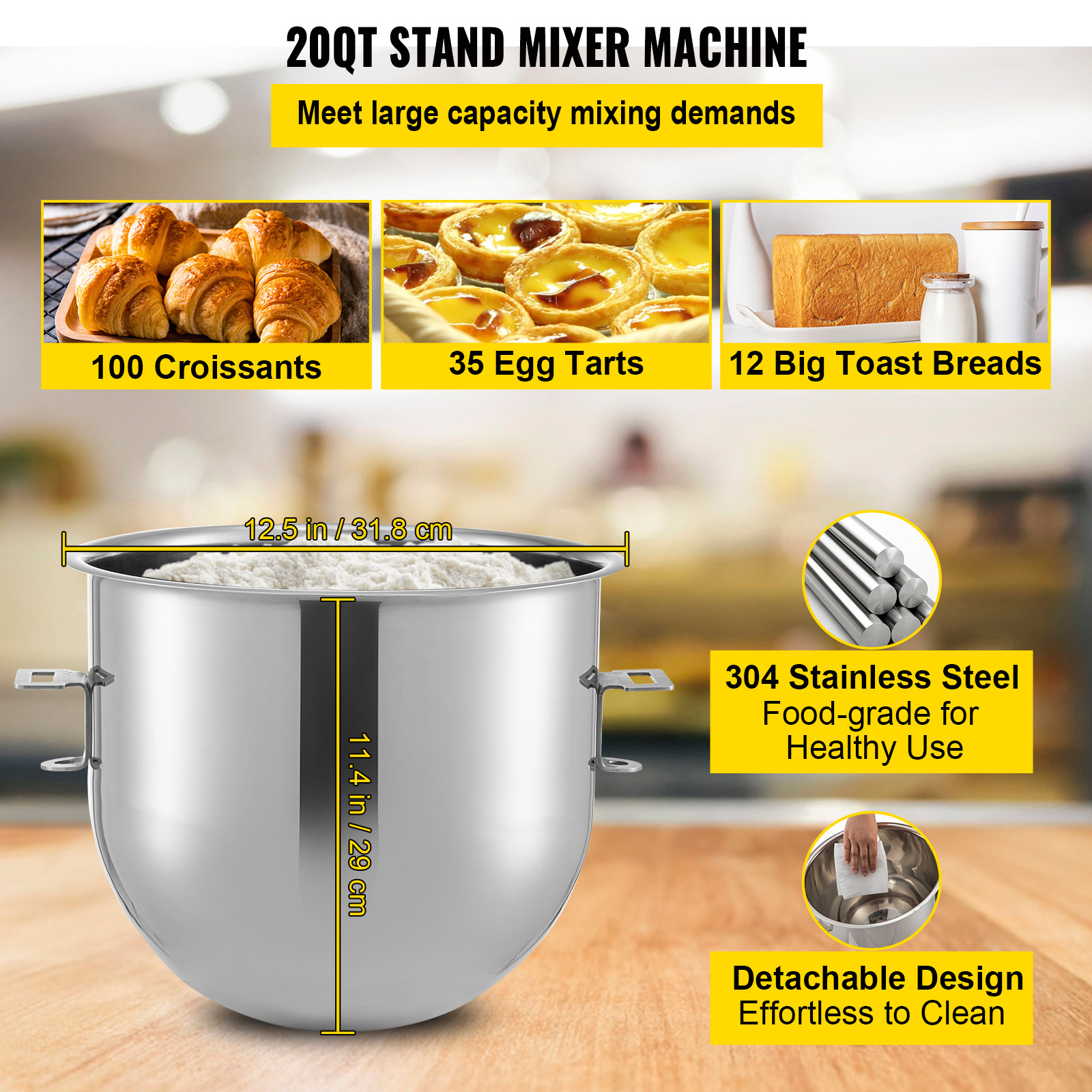 commercial stand mixer 20qt stainless steel bowl 1100w 2 in 1 multifunctional electric food mixer with meat grinder 3   dough hook whisk beater included   bakery   Product details 2