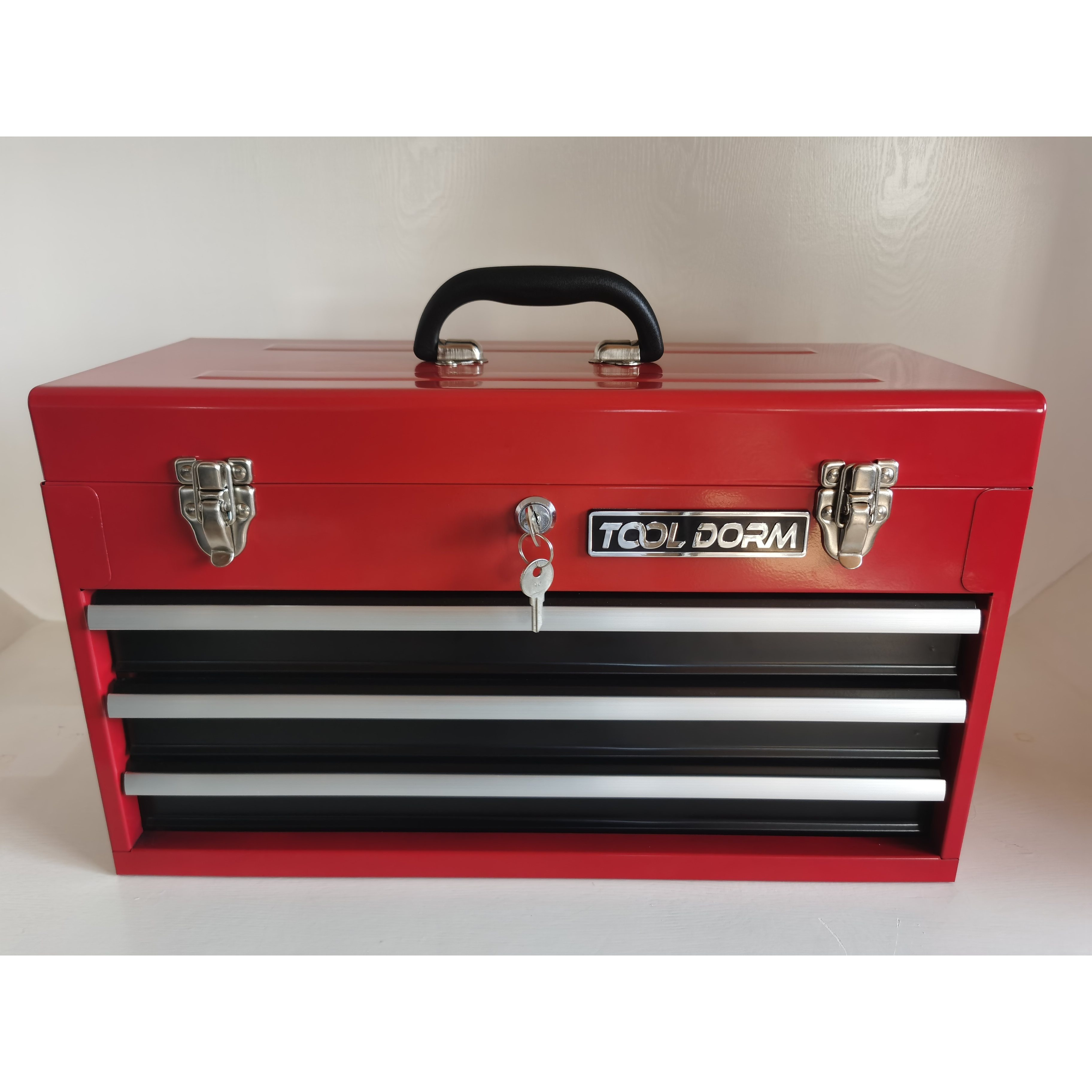 

20.3in Metal Tool Box With 3-drawers Portable Steel Tool Chest With Traditional Lock Hook, Coating, Suitable For Garage, Warehouse And Outdoor Repair Job (red)