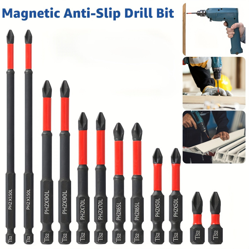 

12 Magnetic Anti-slip Drill Bits, 1/4-inch Hex Shank - High Quality, , And Long-.