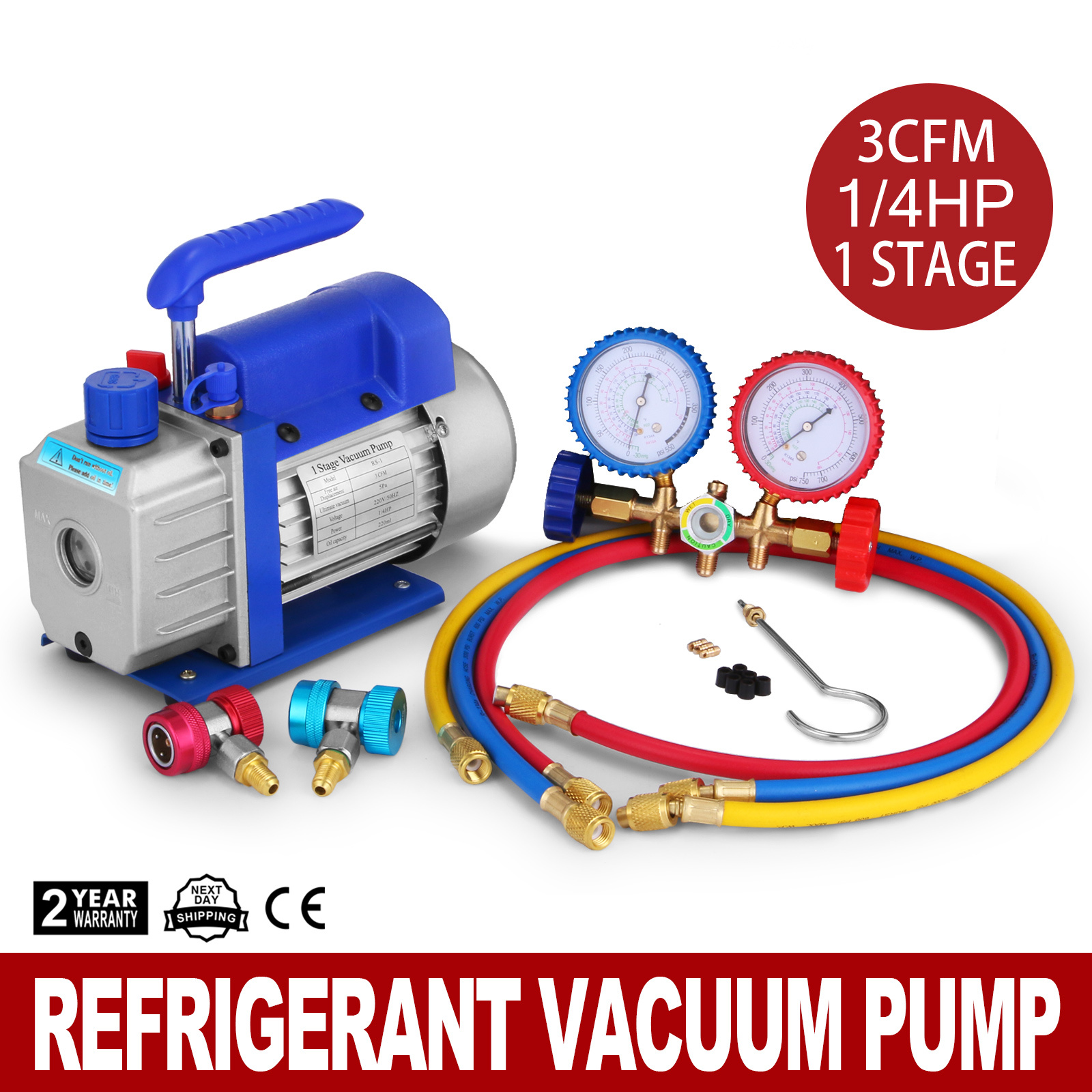 TEMU Vevor 3cfm 1/4hp Air Vacuum Pump Hvac R134a R12 R22 R410a A/c Refrigeration Kit Ac Manifold Gauge R134 Included Carrying Tote