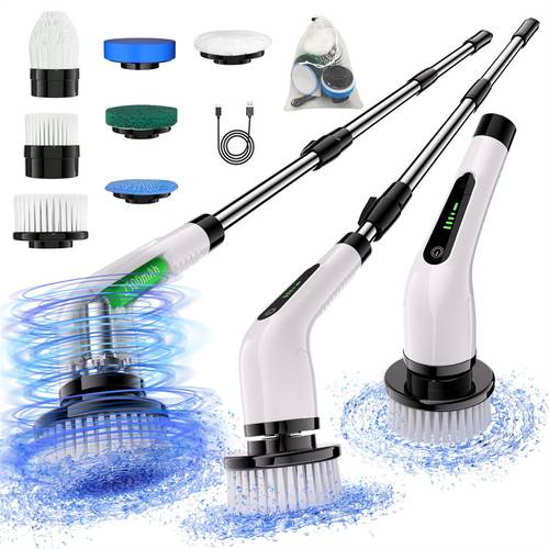 electric spin scrubber electric spin scrubber with 5 cell battery indicator electric cleaning brush with 7 different replacement brush heads and detachable telescopic pole electric bathroom scrubber for floors tiles kitchens bathtubs cars living rooms