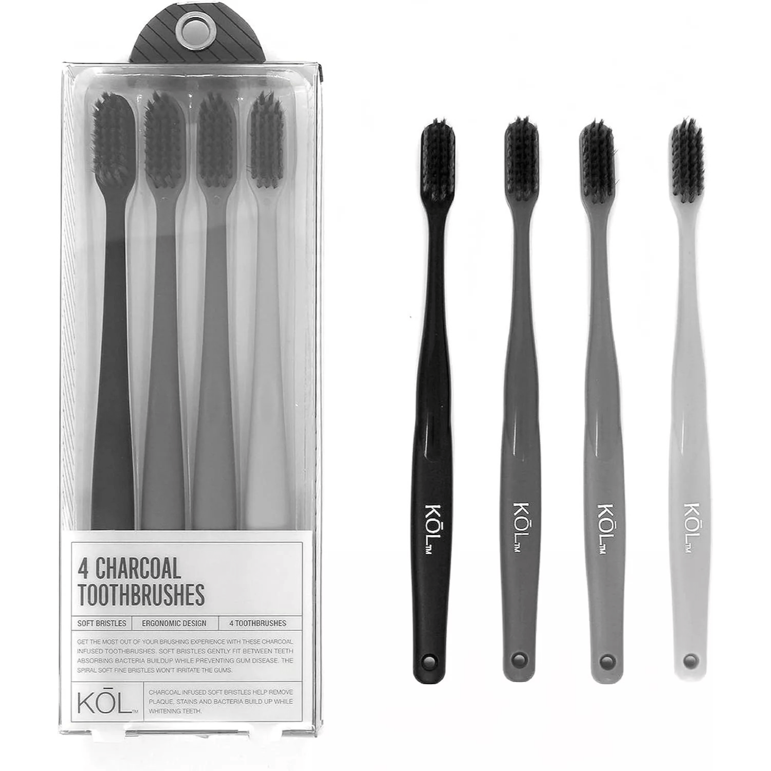 

4pcs Charcoal Grip Soft Toothbrushes Remove Stains