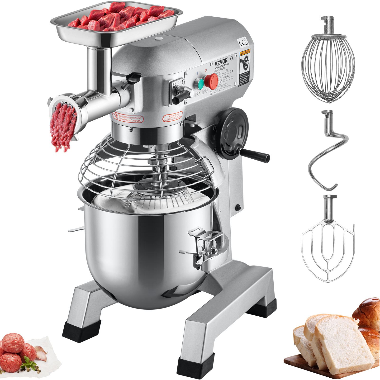 commercial stand mixer 20qt stainless steel bowl 1100w 2 in 1 multifunctional electric food mixer with meat grinder 3   dough hook whisk beater included   bakery   Product details 1