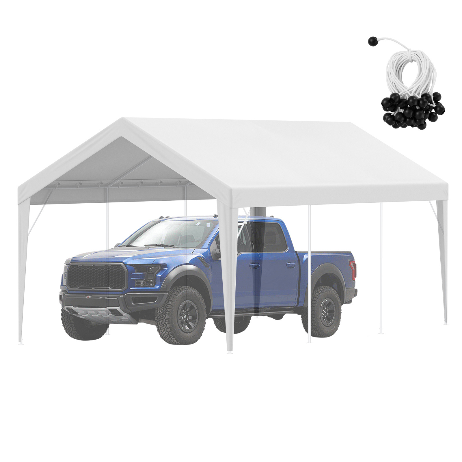 TEMU Vevor Carport Replacement Canopy X 20 Ft, Garage Top Tent Shelter Tarp Heavy-duty Waterproof & Uv Protected, With Ball ,white (only Top Cover, Frame Not )