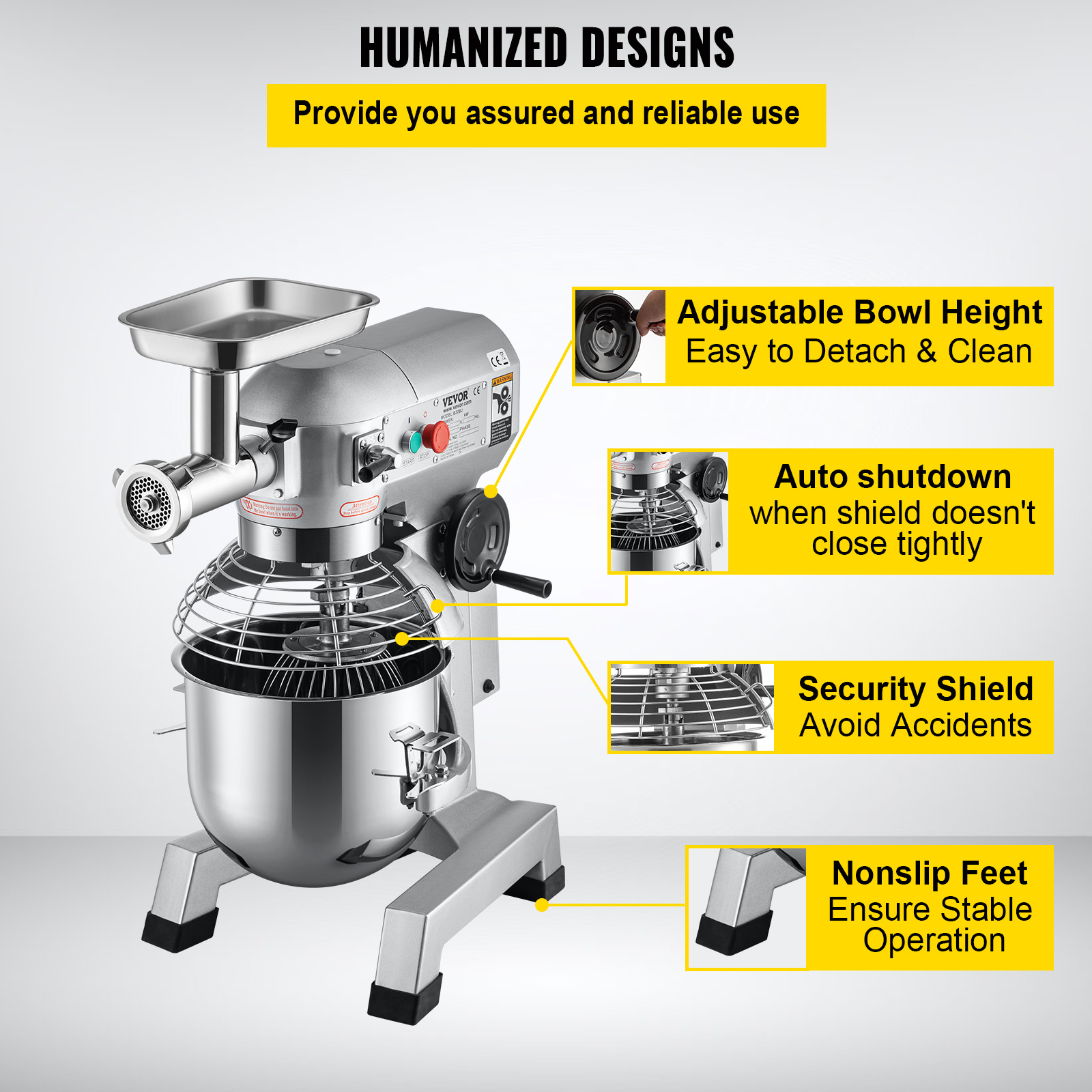 commercial stand mixer 20qt stainless steel bowl 1100w 2 in 1 multifunctional electric food mixer with meat grinder 3   dough hook whisk beater included   bakery   Product details 5