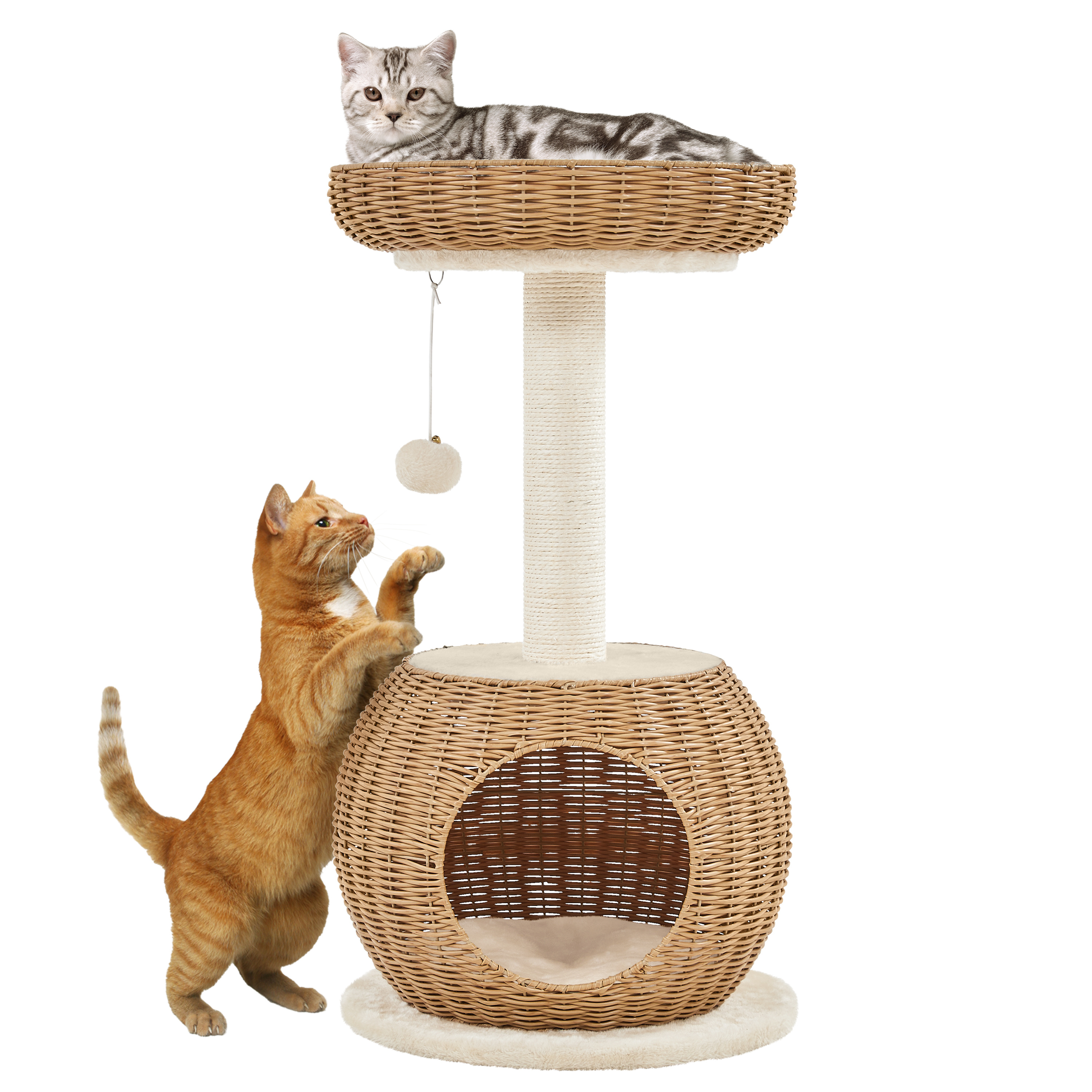 

Cat Tree 29.5″ Tall Rattan Cat House Sisal Scratching Post & Woven Rattan Cat Nest With Soft Cushion Furniture With & Condo For Small & Medium Cats, , Christmas Decorations