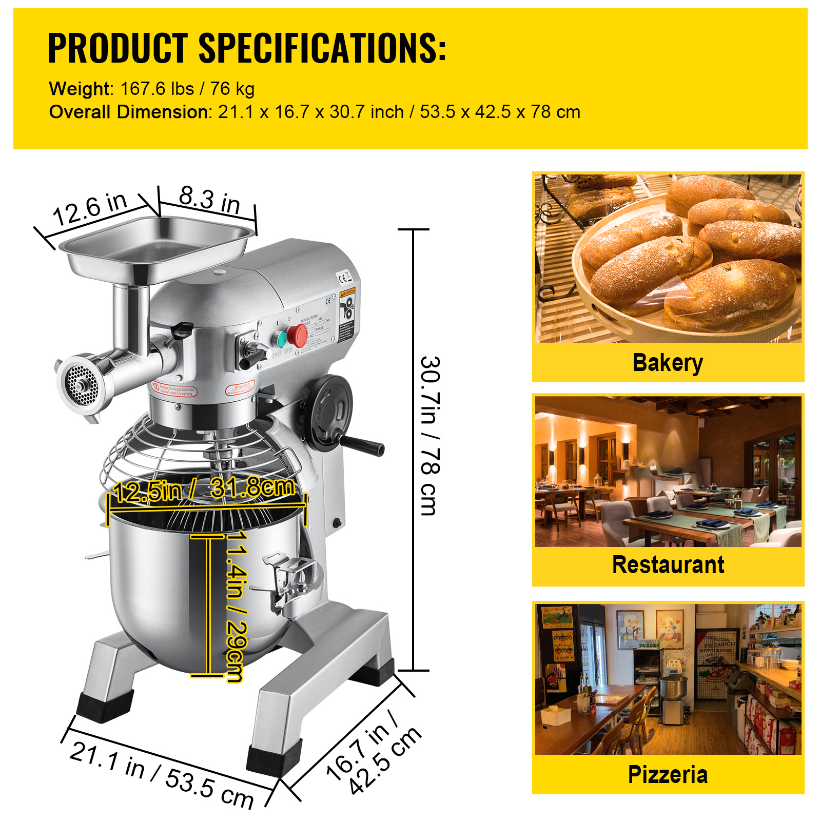 commercial stand mixer 20qt stainless steel bowl 1100w 2 in 1 multifunctional electric food mixer with meat grinder 3   dough hook whisk beater included   bakery   Product details 6