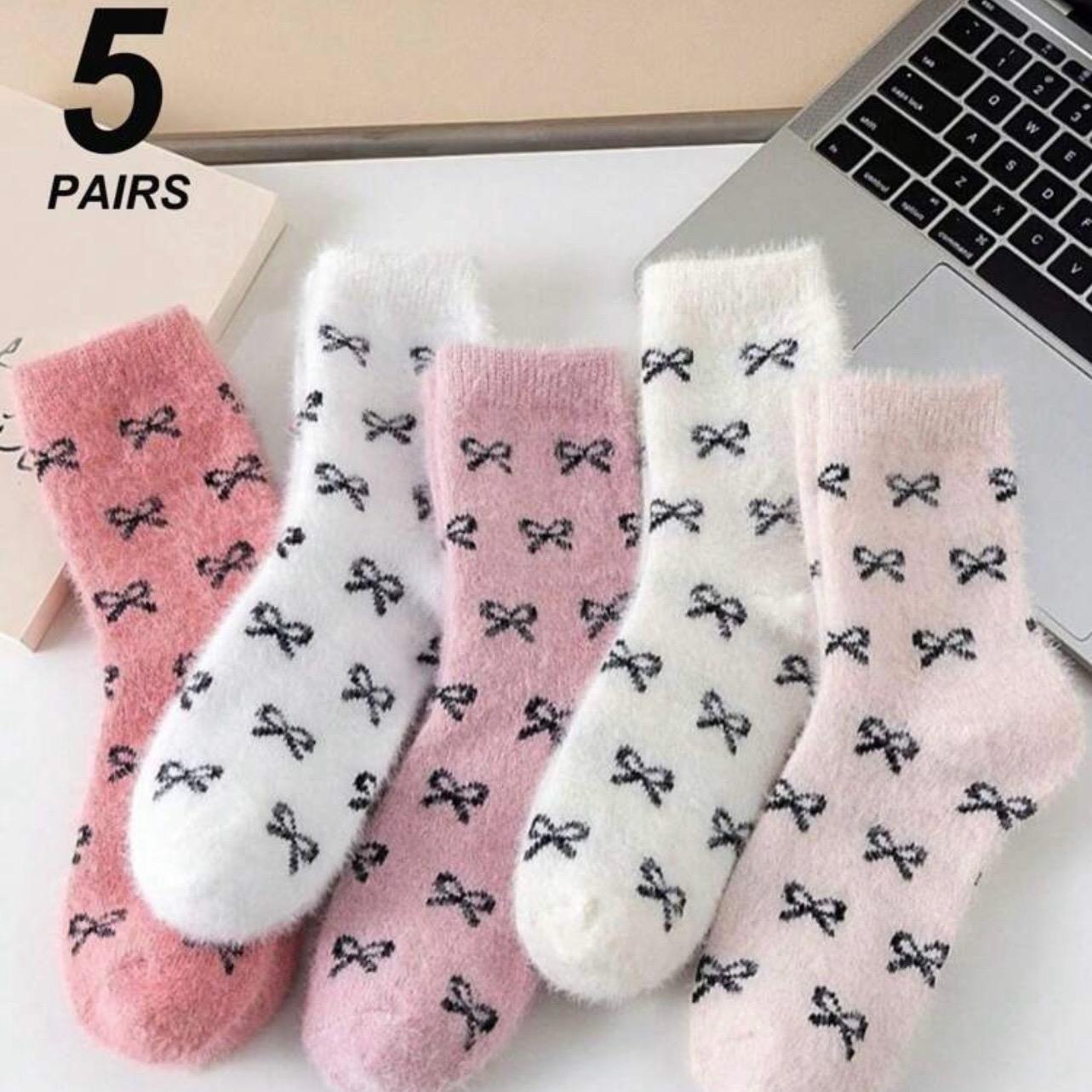 

5 Pairs Women's Thick Socks With , Socks For Autumn/winter Breathable Cute Casual Fluffy Ankle Socks