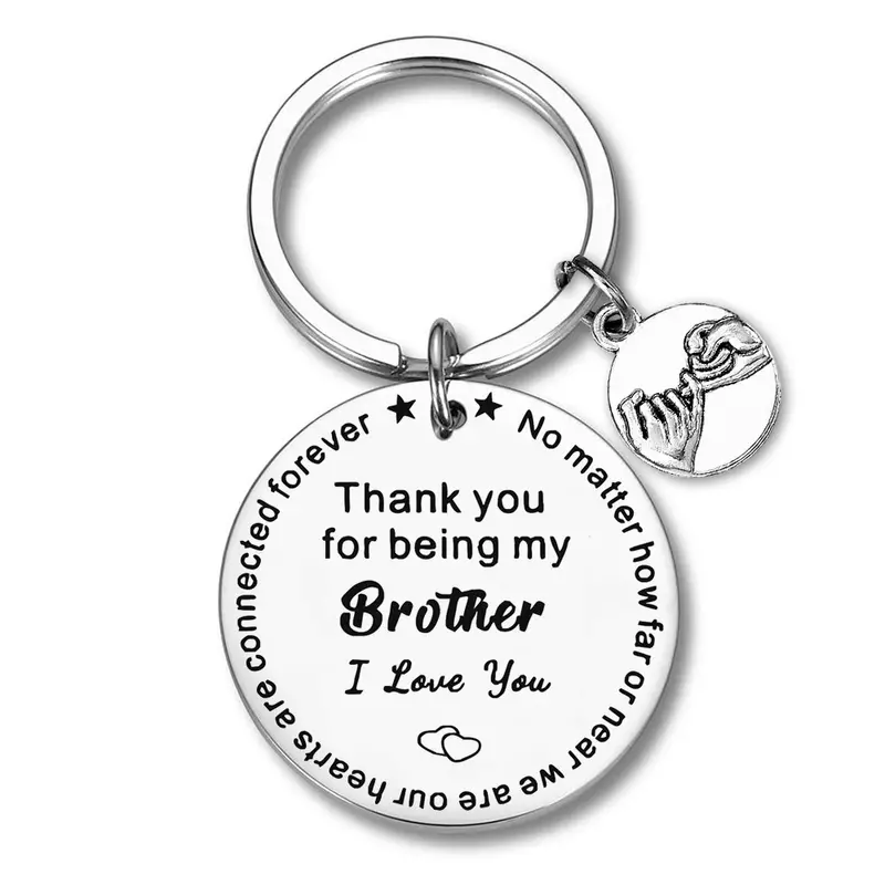 

Stainless Steel Round Keychain Thank You For My Brother, Commemorative Keychain Brothers' Accessories Gift Brothers