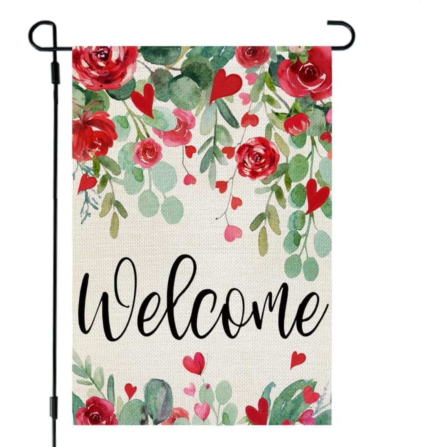 

Valentines Day Flag 12x18 Inch Double Sided For Outside Welcome Roses Small Burlap Holiday Yard Decoration