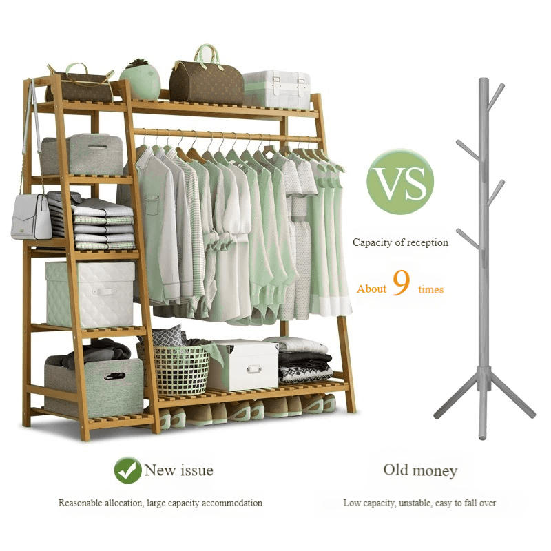 A multi capacity storage rack with brown and brown options, equipped with 5 side storage racks. A hat rack with shelves and bags is suitable for home storage, and a side hat hook is suitable for bedroom and hat room storage Specifications: with bag or without bag