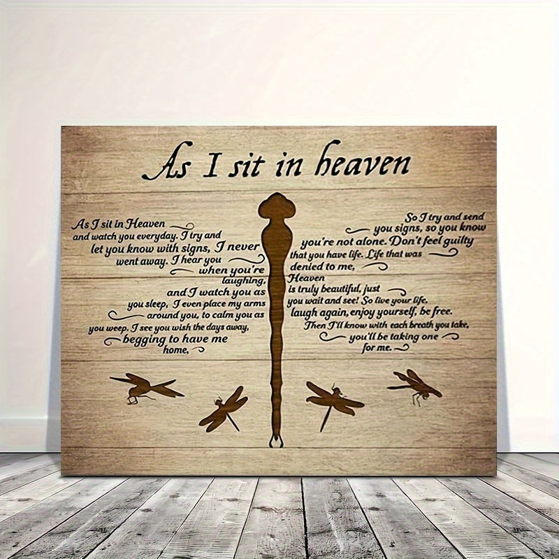 TEMU 1pc Wooden Canvas Painting Dragonfly As I Heaven Canvas Canvas Memorial Gift In Heaven Pictures Print Painting Wall Art For Office Bathroom