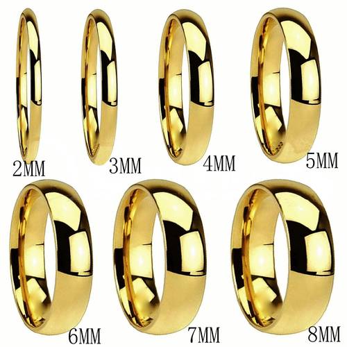 2mm 3mm 4mm 5mm 6mm 7mm 8mm men women 18k gold plated stainless steel wedding band size 4 to 15 and half size
