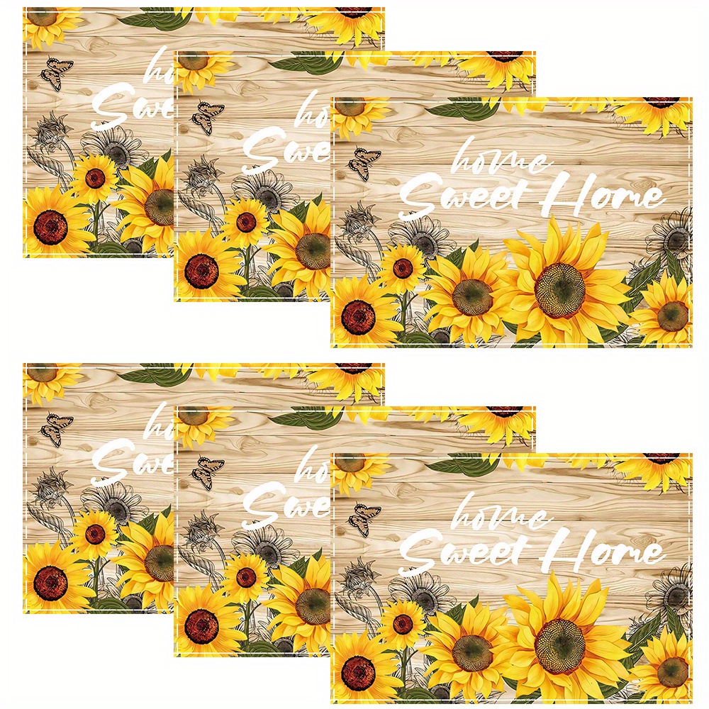 

4/6-pack Dining Table Placemats, Table Decoration Mats, Retro Sunflower Theme Style Dining Table Placemats, Restaurant Placemats, Washable Placemats, Household Items