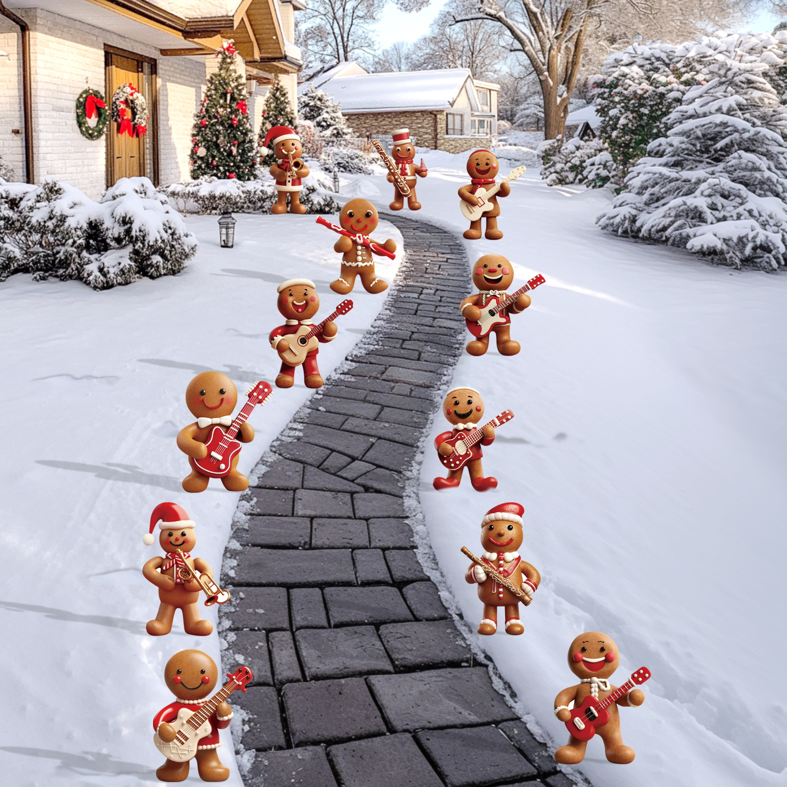 

12 Pcs Christmas Gingerbread Man Yard Signs With Stakes - Gingerbread Yard Stakes Lawn Signs For Christmas Holiday Pathway Garden Favors