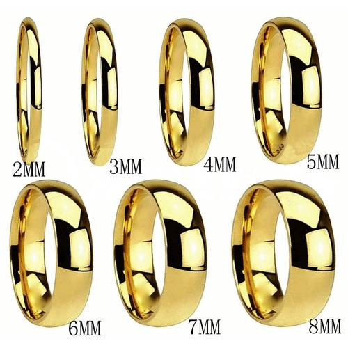 2mm 3mm 4mm 5mm 6mm 7mm 8mm men women 18k gold plated stainless steel wedding band size 4 to 15 and half size