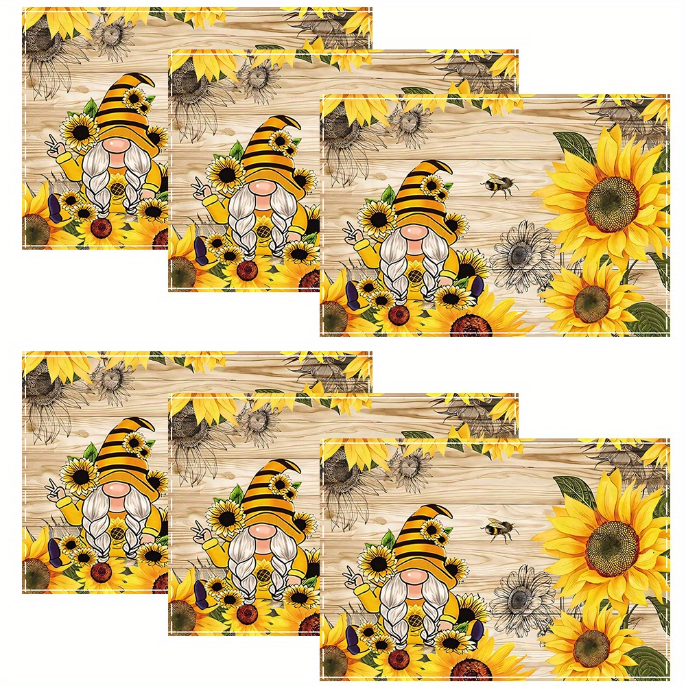 

6pcs Placemats Decorations Retro Sunflower Theme Table Placemats Restaurant Placemats Washable Placemats