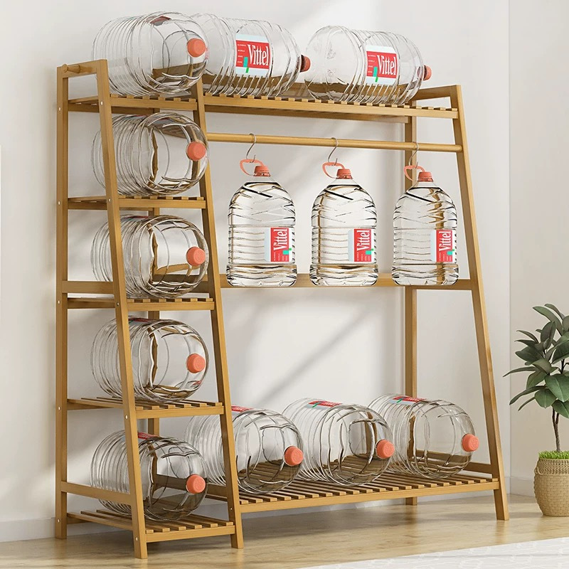 A multi capacity storage rack with brown and brown options, equipped with 5 side storage racks. A hat rack with shelves and bags is suitable for home storage, and a side hat hook is suitable for bedroom and hat room storage Specifications: with bag or without bag