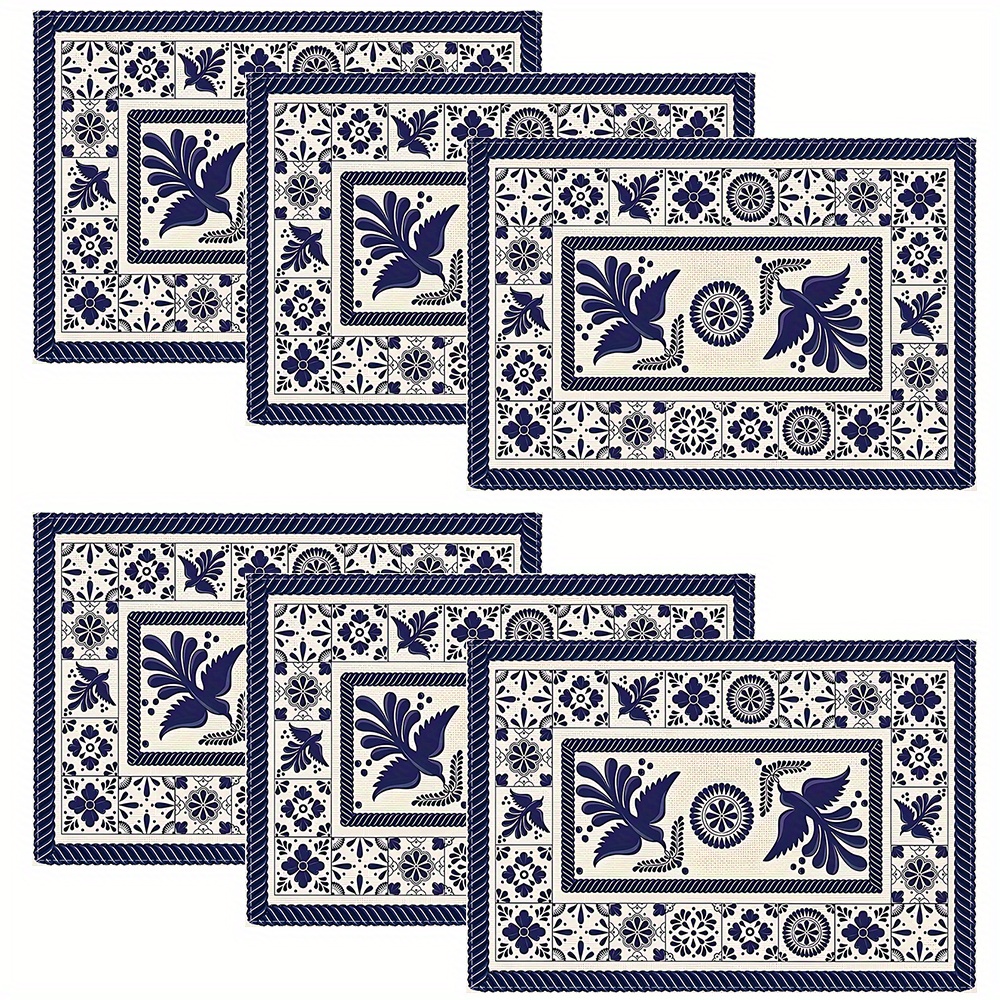 

4/6pcs Placemats, Tile Floral, Mexican Print Placemats, Holiday Decorative Placemats For Party Kitchen And Dining Room