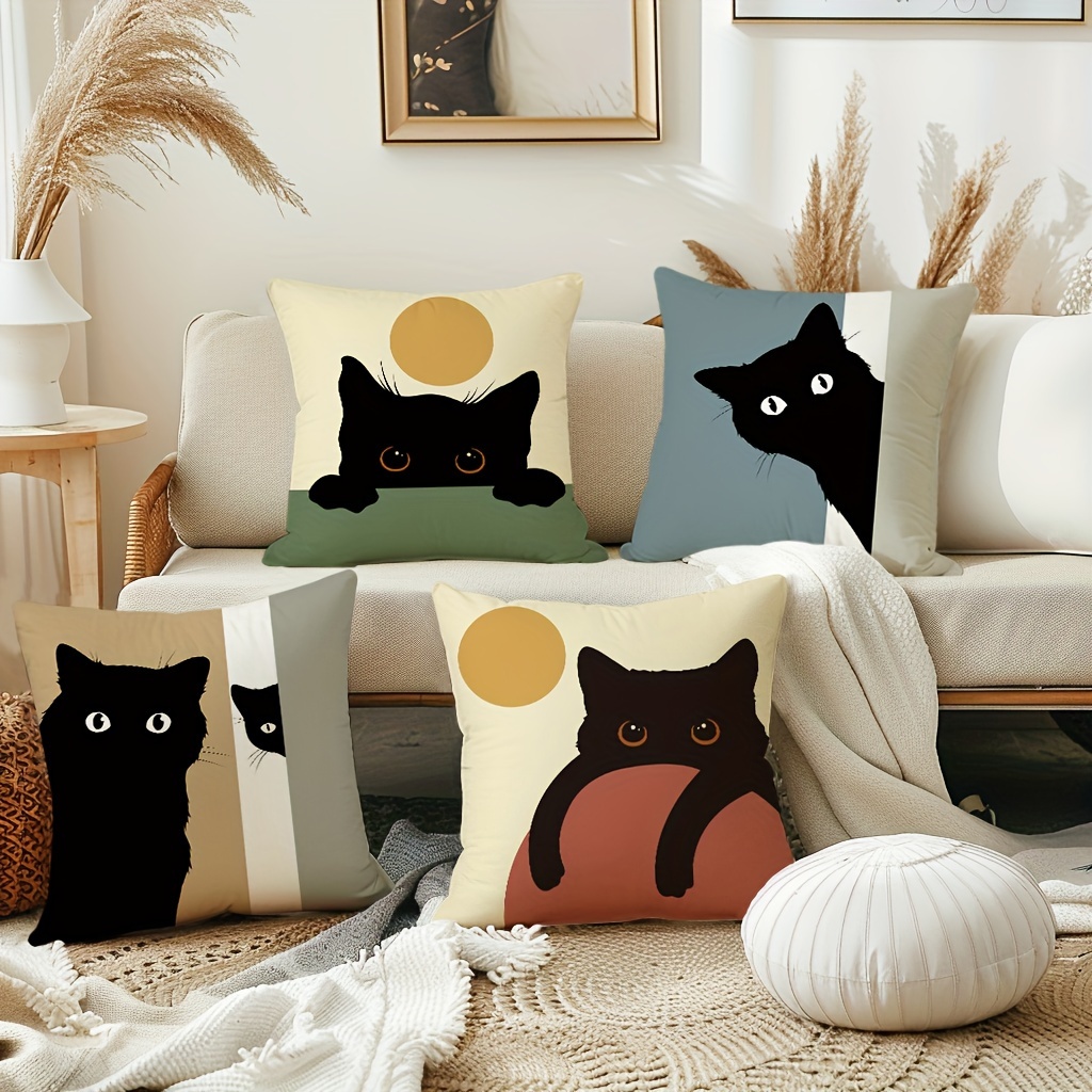 

4 Pack Cartoon Decorative Throw Pillow Covers, Zipper Covers, Machine Washable - Room Sizes For Sofa Living Room Bedroom 18x18 Inch