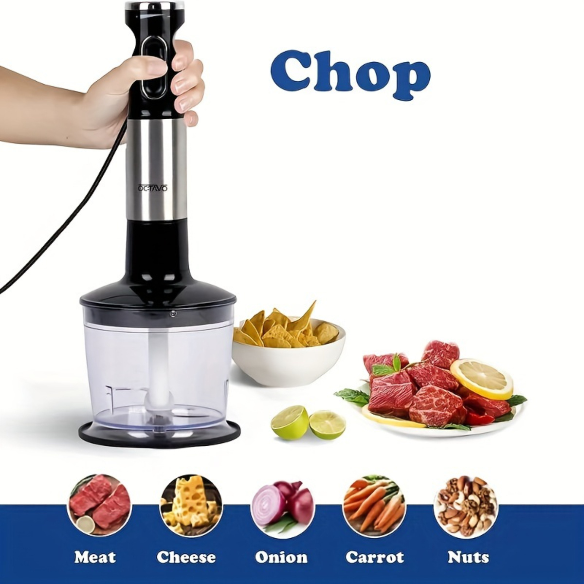 blender 800w 5 in 1 hand blender with whisk frother chopper mixing cup stainless steel stick mixer for smoothies soup Product details 2