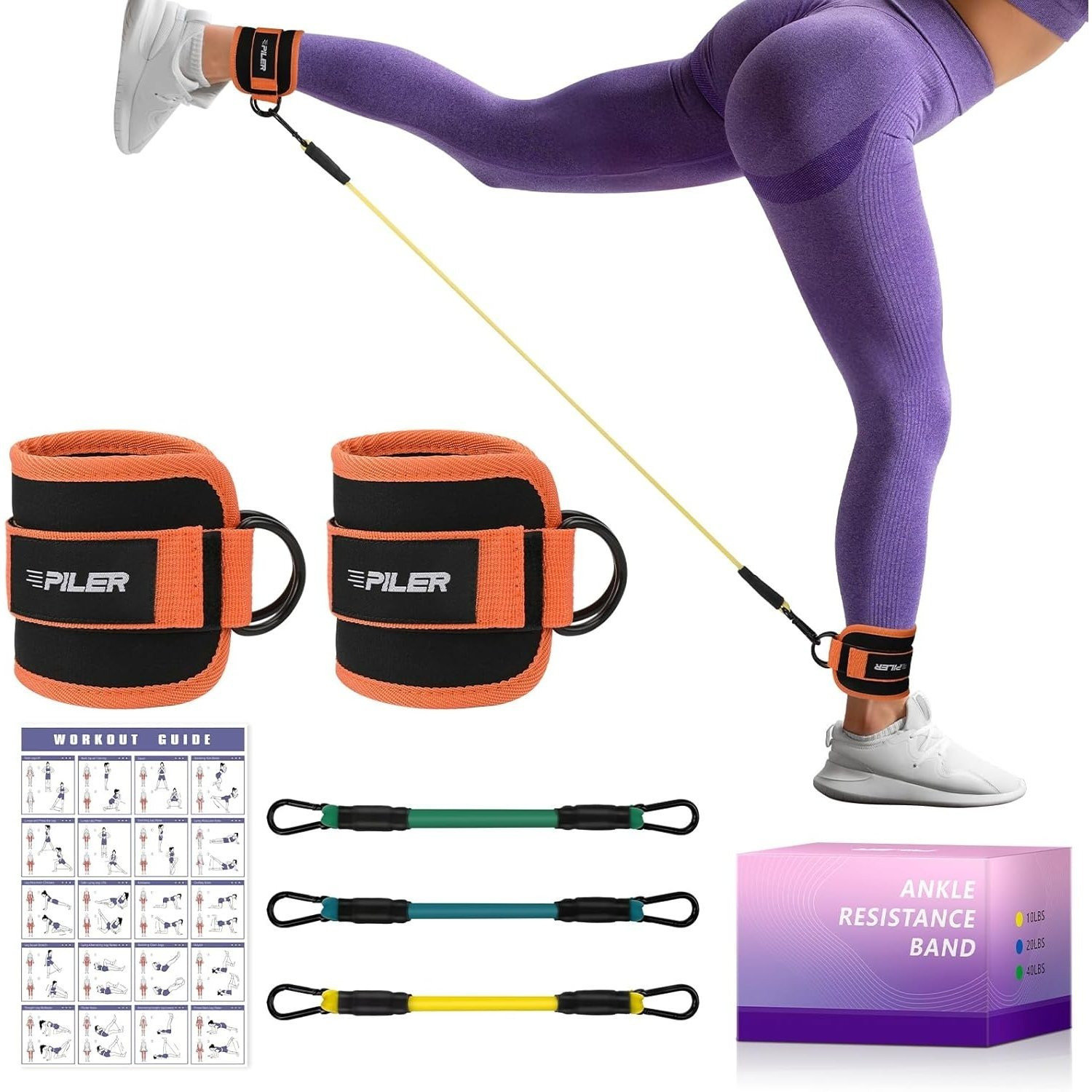 

Ankle Straps With 3 For Leg Weight Training & Booty Trainer, Adjustable Ankle Weights W/poster - Glute Workout Equipment For Women Gym