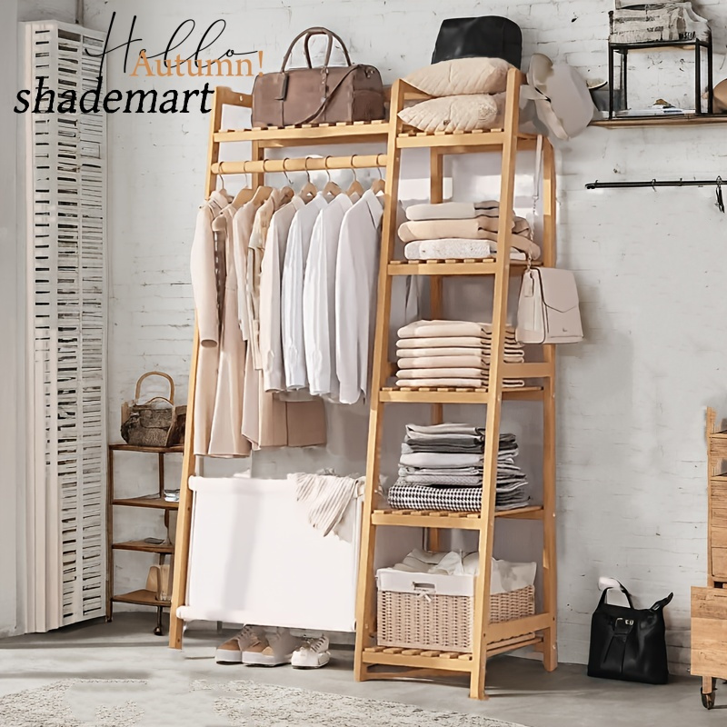A multi capacity storage rack with brown and brown options, equipped with 5 side storage racks. A hat rack with shelves and bags is suitable for home storage, and a side hat hook is suitable for bedroom and hat room storage Specifications: with bag or without bag