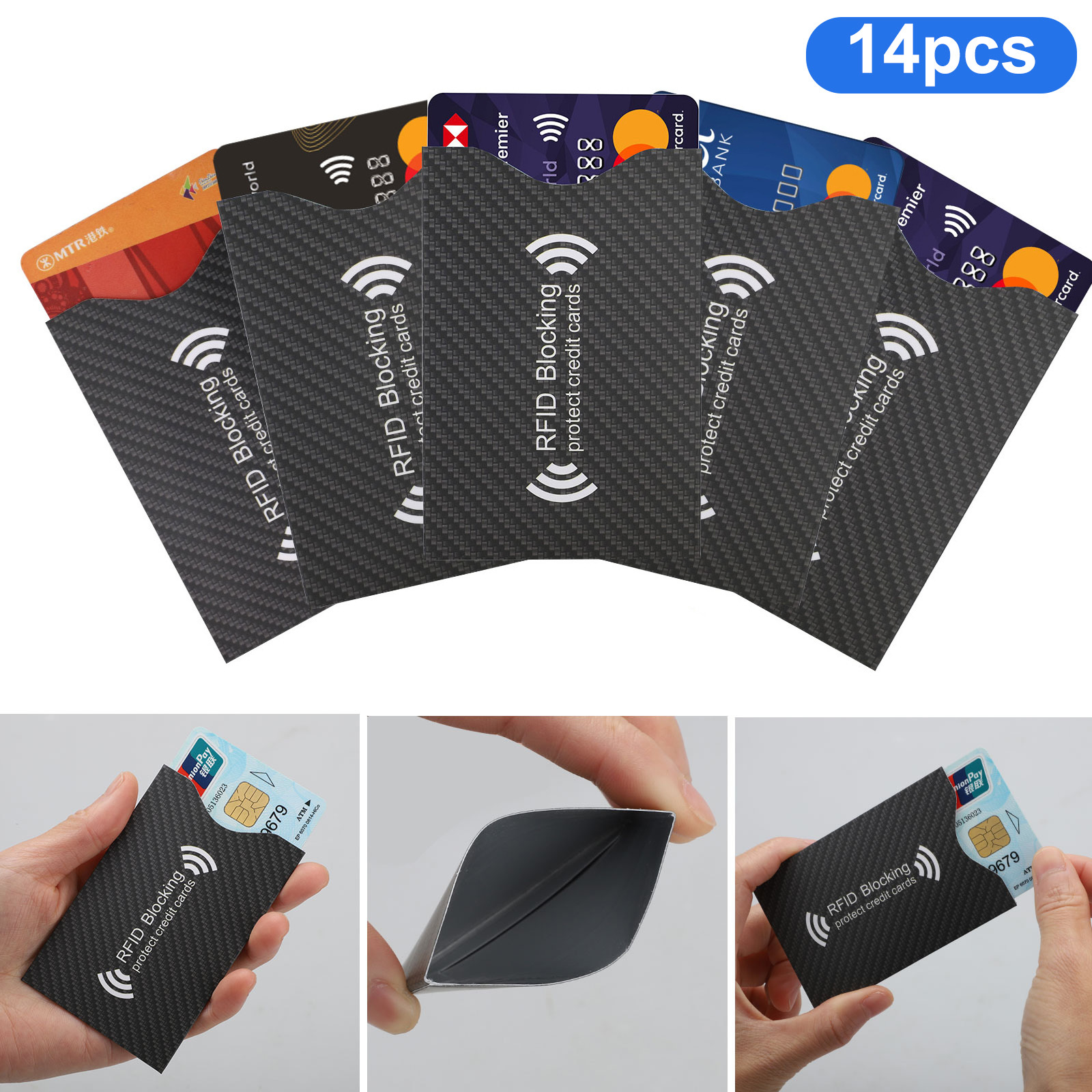 

14pcs Rfid Blocking Sleeves, Credit Card Holder, Anti Theft Safety Protection Case Covers With Anti-degaussing Protection For Credit Cardsand Business Cards