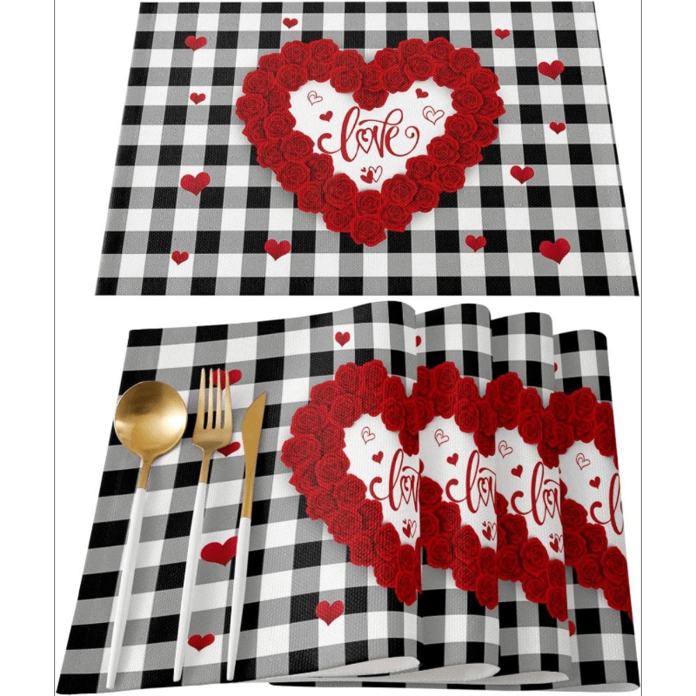 

4pcs Placemats, Hearts Gnomes Love Valentine's Day Placemats, For Party, Kitchen, Dining Decoration, Table Supplies