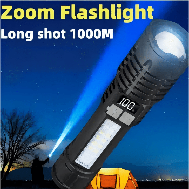 

1pc Rechargeable Flashlight, Abs Led Flashlight Xhp50 Usb Flash, Handheld Digital Display Family Outdoor Camping, Fishing, Hunting, Cycling, Hiking Flashlight Emergency, 5 , , Built-in Battery