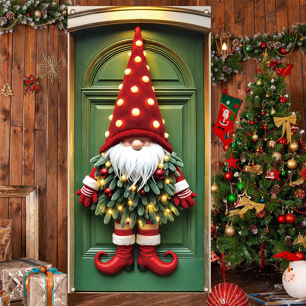 

1pc Merry Christmas Door Banner With Design - Polyester, Easy-hang Front Porch Decoration For 35 X 70 Inch