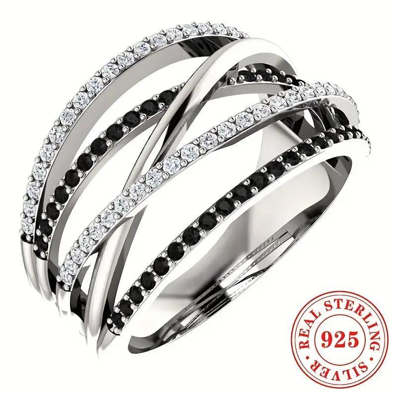 

Elegant Women's 925 Ring With Sparkling Zirconia - Multi-layered, Vintage Style, Weddings And Parties（size 8）