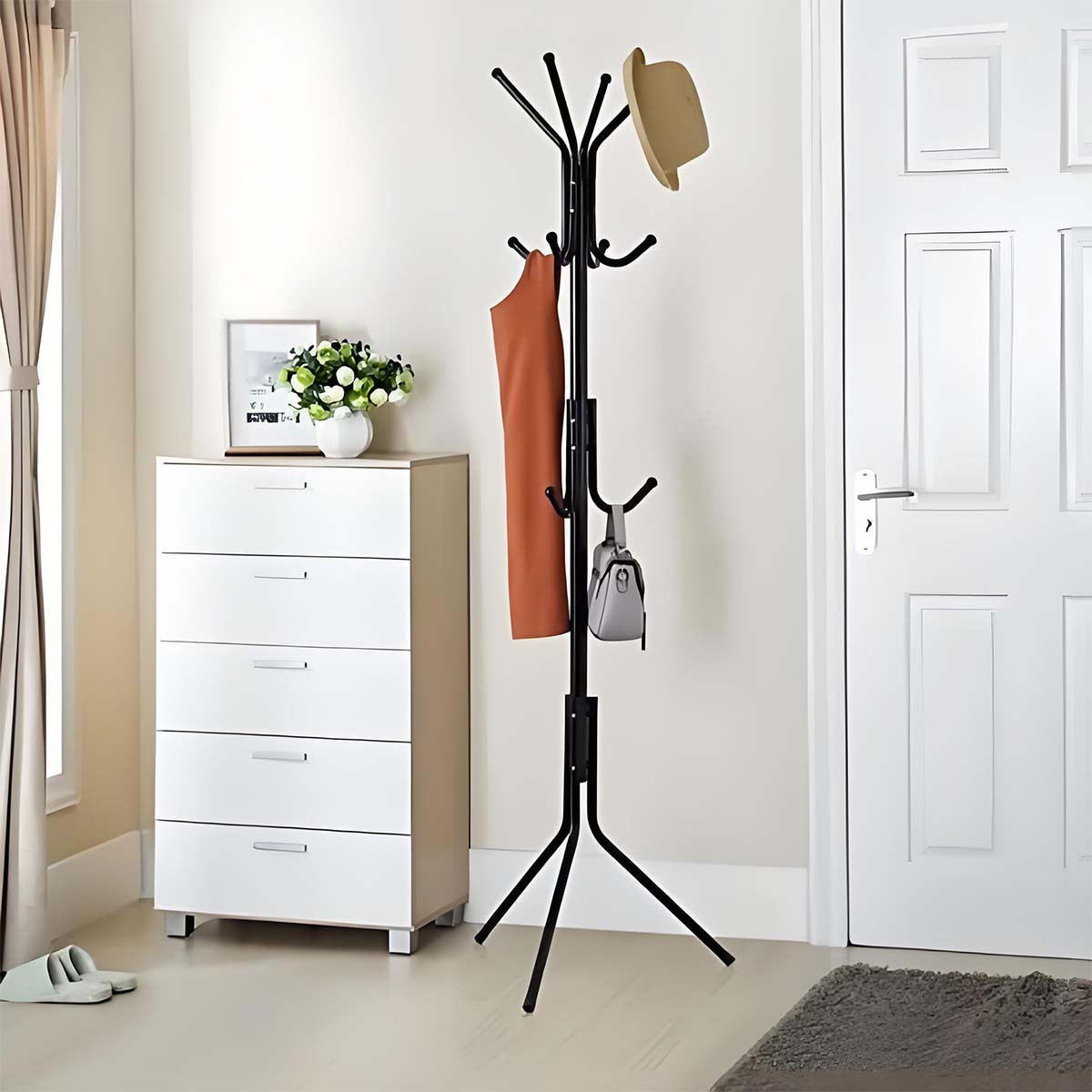 

1 Piece Metal Vertical Coat Rack, Hallway Rack, Lightweight And , Easy To Assemble Freestanding Storage Rack With 12 Hooks, Storage Solution