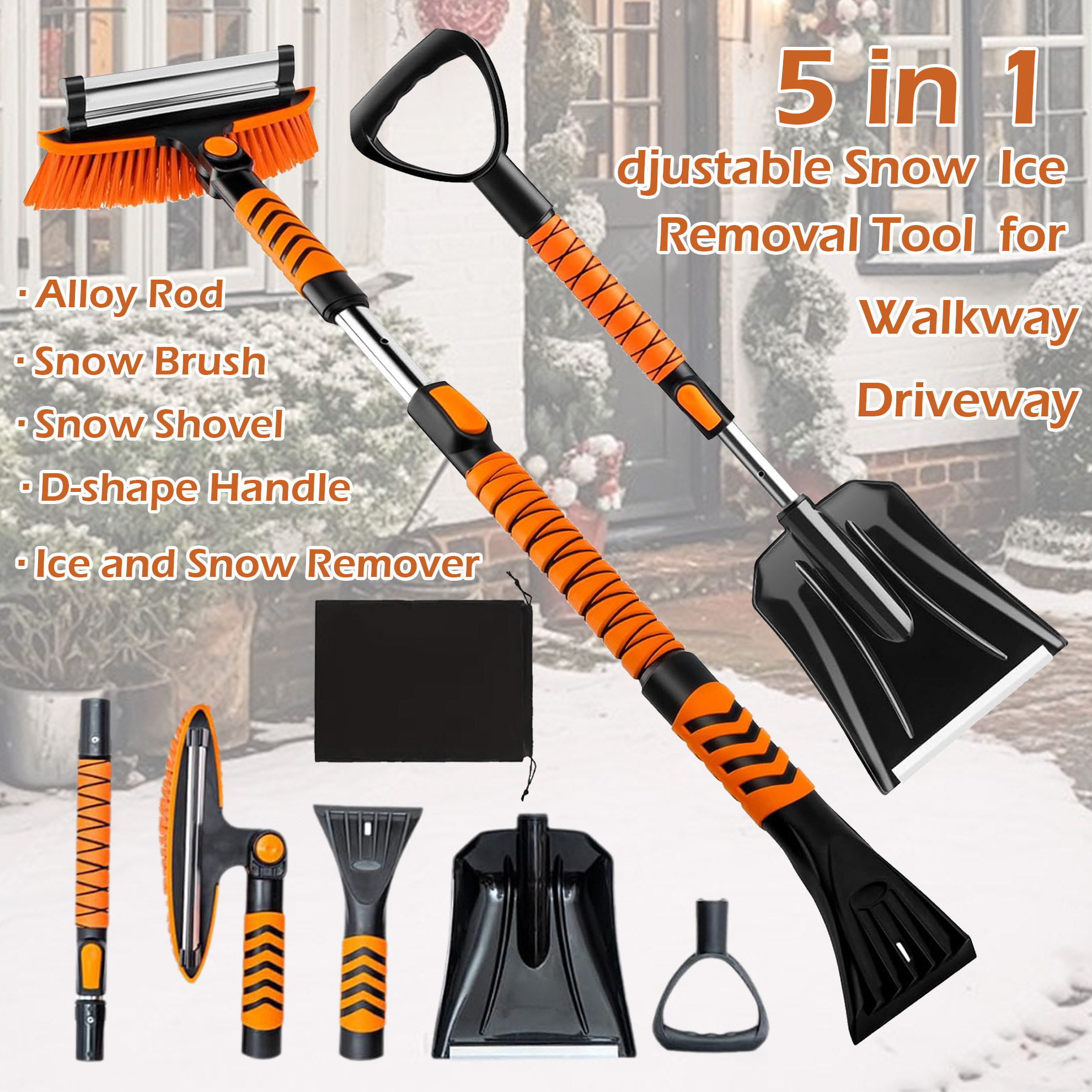 TEMU Vivicreate Snow Scraper, Snow Shovel Brush, Ice Scraper For Car Windshield, 5 In 1 Snow Removel Kits,for Car, Truck, Van