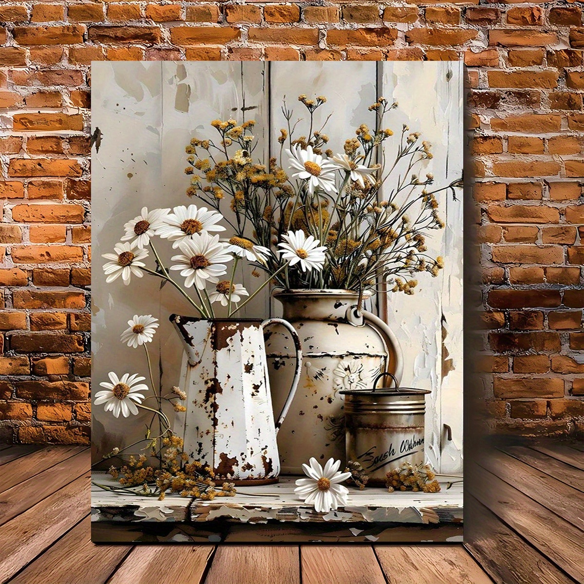 

1pc Vintage Rustic Wedding Decor, And Rusty Watering Can Artwork, Wooden Canvas Wall Hanging For Bachelorette, Graduation, Anniversary, Halloween-wrapped Canvas