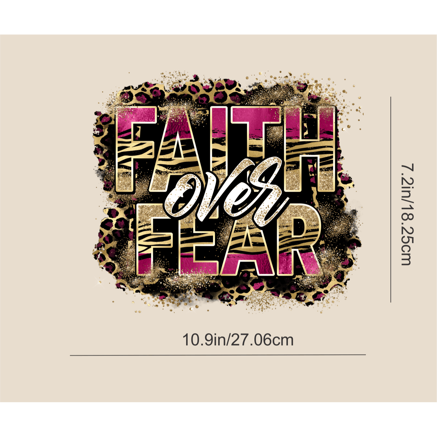 

Faith Over Fear - Gold Pink Dtf Transfers Iron On Stickers, Dtf Heat Press Decals For Diy T-shirts, Masks, Jeans, And Backpacks - Washable Plastic Adhesive Patches