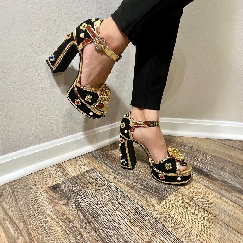 Women's Ankle Strap Heeled Sandals, Diamond Platform Fashion Dress Pump  Heels