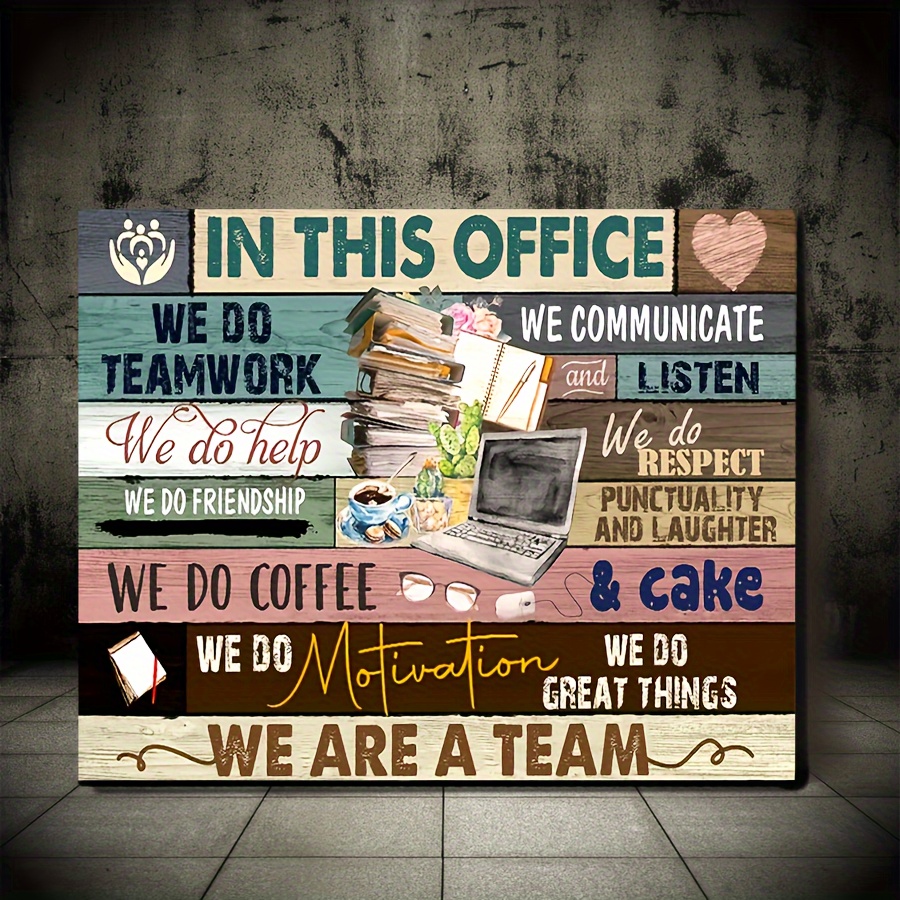 TEMU 1pc Wooden Framed 16inx24inch Vintage Canvas In This Office A Team Teamwork Canvas Decor Wall Art For Bedroom Living Room Home Walls Decoration