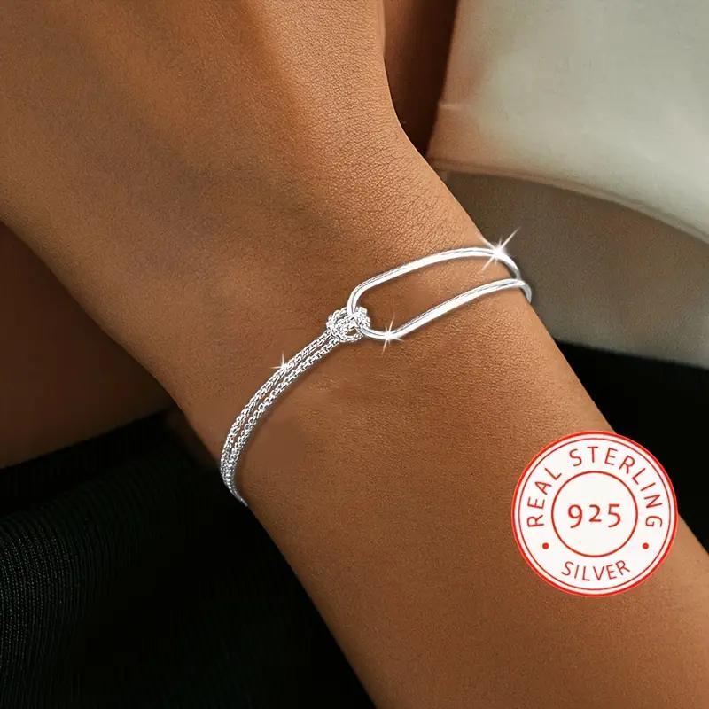 

Elegant 925 Sterling Silvery Geometric Bracelet Stone - Hypoallergenic, Accessory For Women - & Gifting