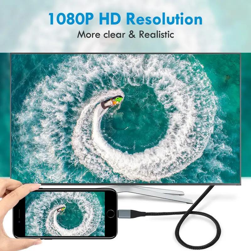 

Lightning To Hd Adapter Cable 6.6ft, Hd Cable For Iphone To Tv Compatible With Iphone14, 13, 12, 11 With 1080p Hd Display