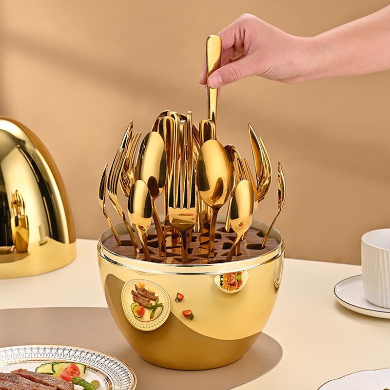 

24-piece Stainless Steel Tableware Set With Egg-shaped Holder – Accessories, Elegant Cutlery For Home Use, Kitchen Gadgets & Organization, Perfect Stocking Filler Gift