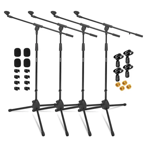 tripod mic stand 4pcs heavy duty adjustable holder floor microphone boom arm black