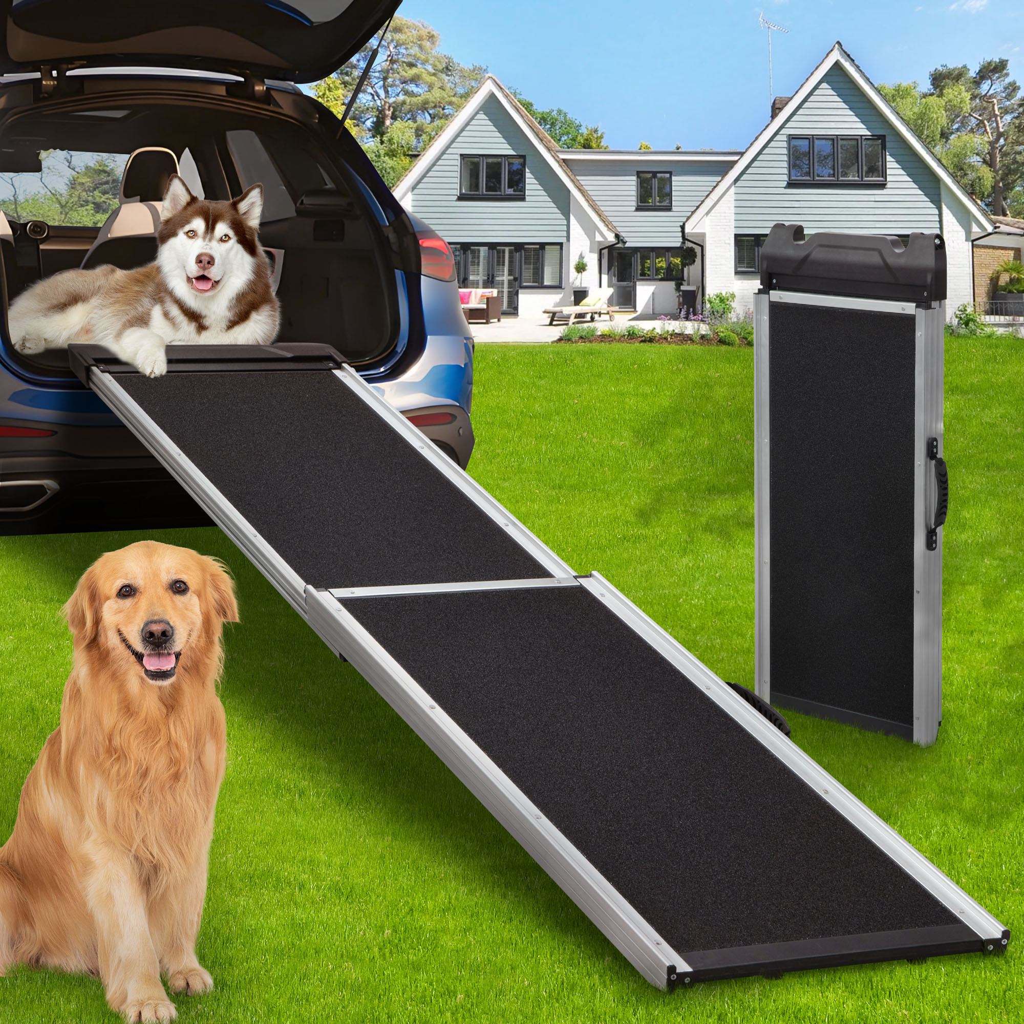 TEMU Pet Ramp For Dogs And Cats Of All Sizes For Cars, Suvs And Sofa, Folding Dog Ramp With Non-slip Surface For Dogs Up To 330lbs, Black